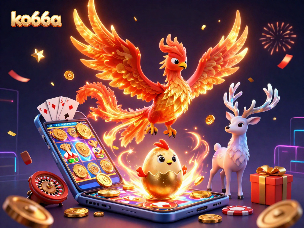 Experience the vibrant world of gambling with ko66a featuring stunning casino elements and mythical characters.