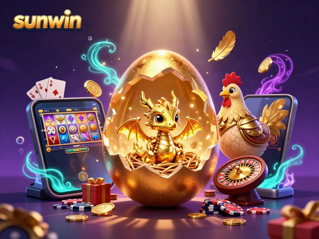 Experience the thrill of winning at sunwin in an exciting 3D gaming scene with golden treasures and vibrant casino elements.
