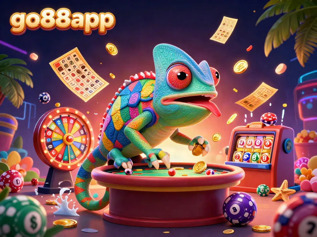 Experience winning excitement at go88app with vibrant casino games and a charming chameleon host.