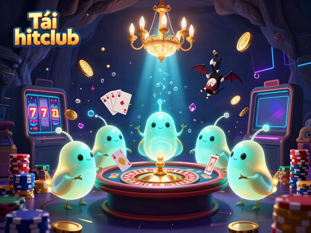 Tải hitclub enhances gameplay in a vibrant casino scene filled with glowing creatures and dynamic elements.