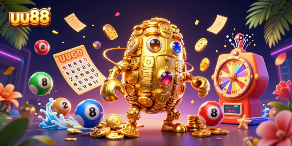 Experience thrilling lottery excitement with uu88 in a vibrant, action-packed casino scene.