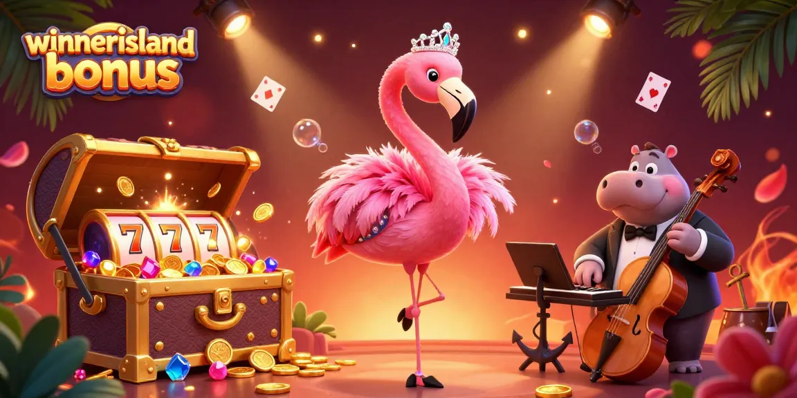 Experience the excitement of the winnerisland bonus with vibrant casino character illustrations.