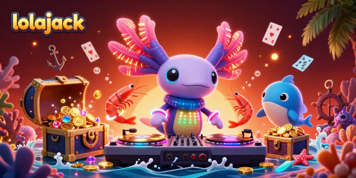 Spin to win at lolajack with a vibrant casino-themed underwater party illustration showcasing energetic 3D characters.